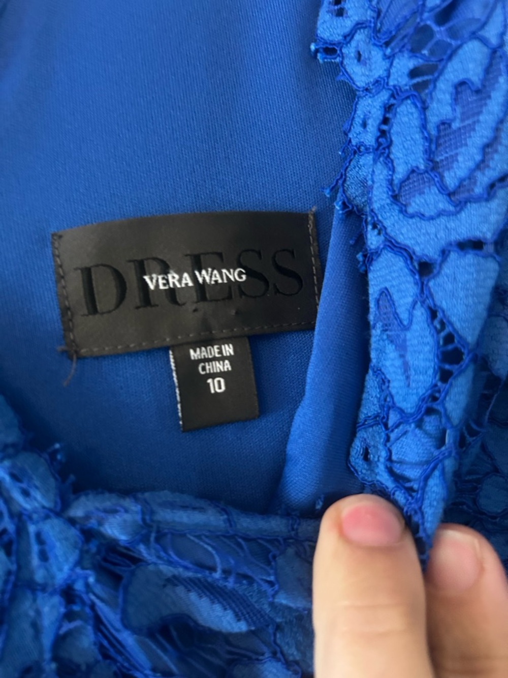Vera Wang Cobalt Blue Lace V‑Neck Midi Dress - Picture 4 of 4